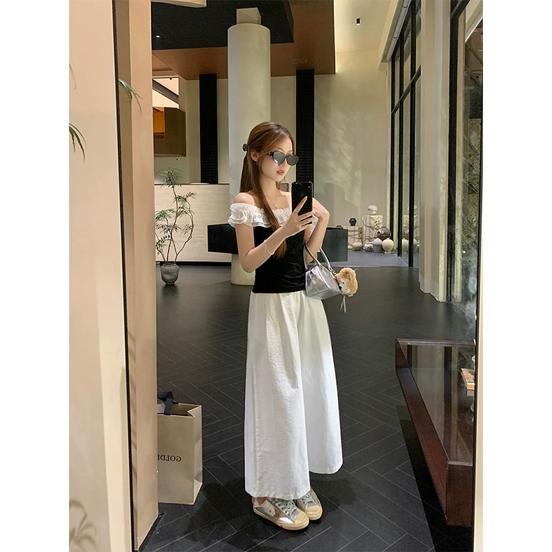 【年终回馈】乌77韩系百搭压褶休闲九分裤女小个子高腰直筒阔腿裤