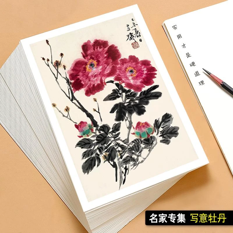 国画临摹卡写意牡丹名家专集水墨画单片高清印刷精选32张王雪涛画