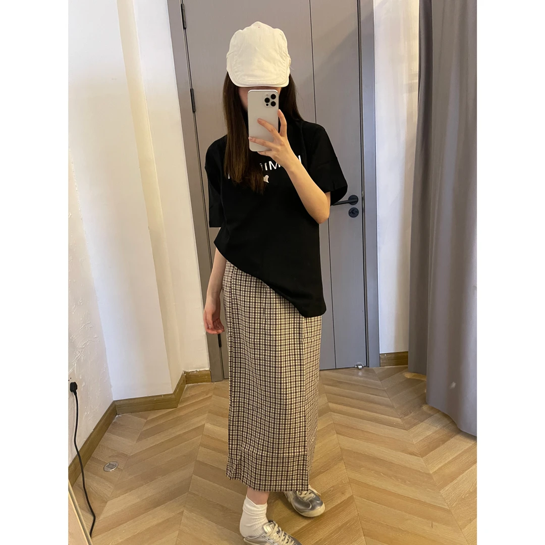 【苏菜萝卜东方青苍】藏肉显瘦佰搭格纹半身裙女2024新款宽松中长裙