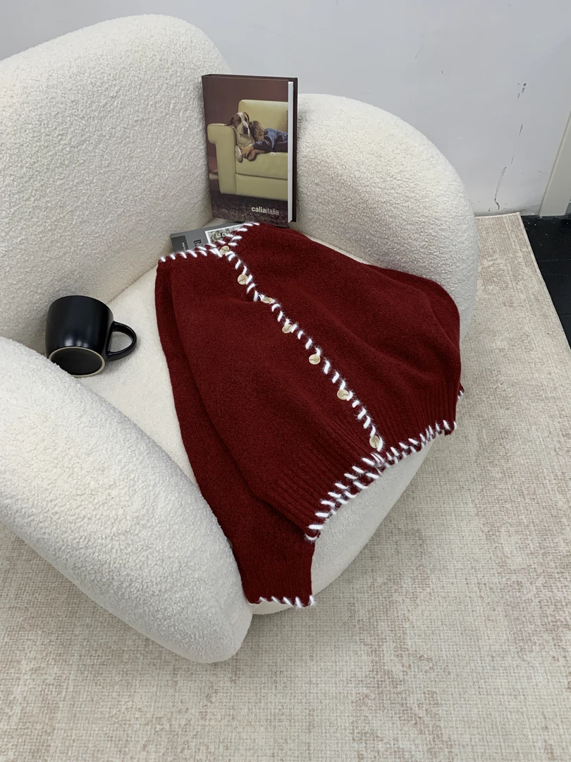 手工勾线毛衣外套女秋冬韩版时尚显白百搭长袖针织开衫女75038132