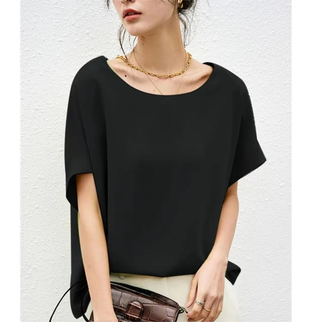 【佩姐定制】纯色真丝上衣女桑蚕丝蝙蝠袖百搭T恤衫  PX-1747