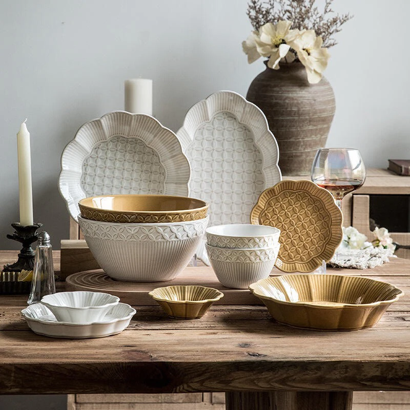 新疆发货奈良雪梅系列餐具窑变复古做旧釉下彩陶瓷餐具套装