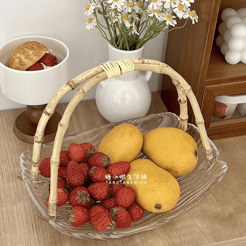 新疆发货创意玻璃水果篮零食盘客厅收纳篮轻奢茶几手提托盘干