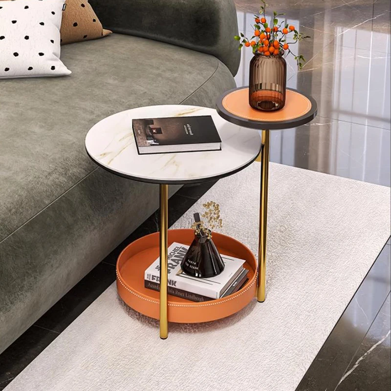 玛速圆形岩板边几客厅家用高级感卧室沙发茶几简约现代可移动角几
