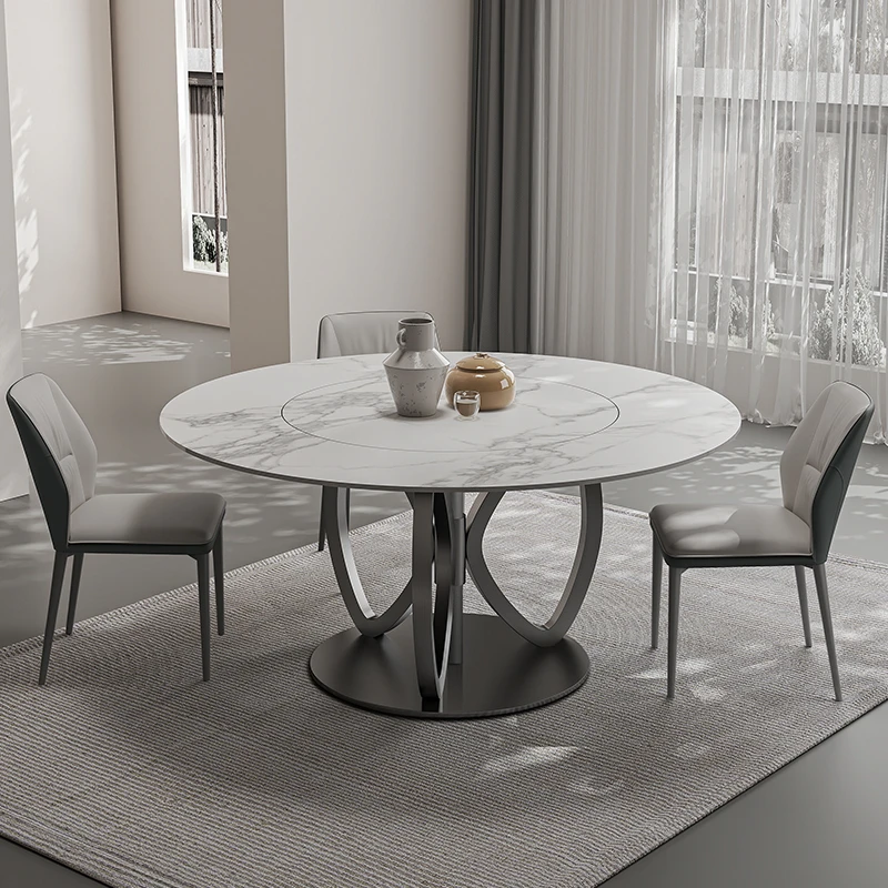 玛速德利丰岩板圆桌椅带转盘餐桌餐厅桌子轻奢家用圆形北欧简约