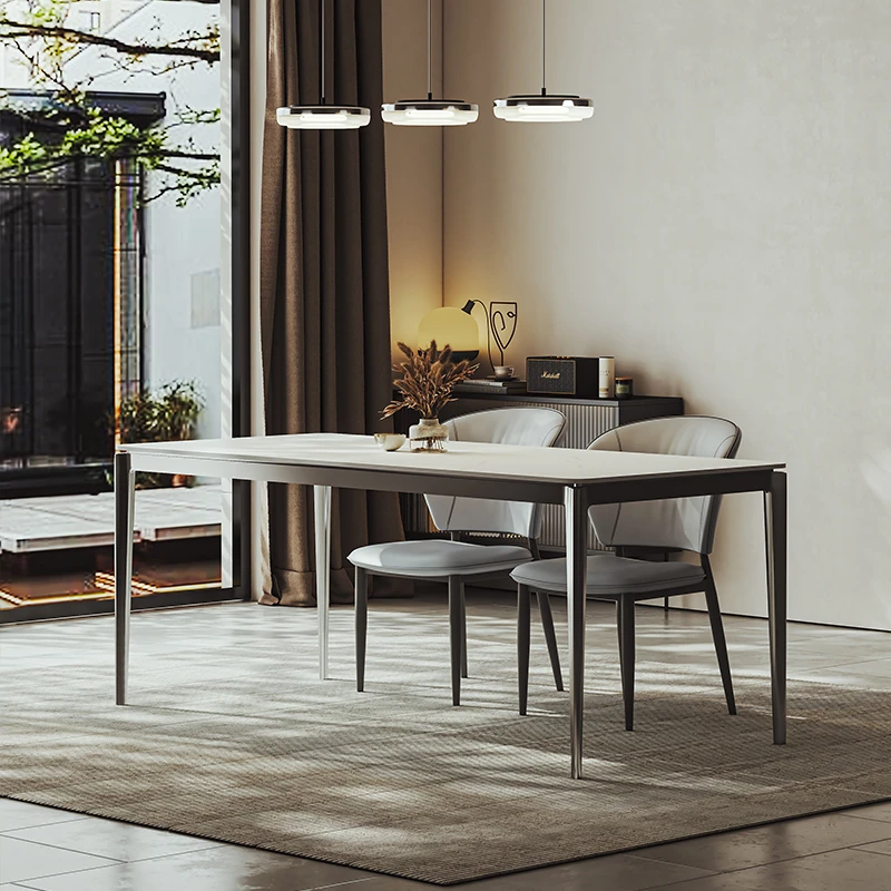 玛速德利丰岩板餐桌椅组合意式极简不锈钢轻奢别墅家用长方形桌椅
