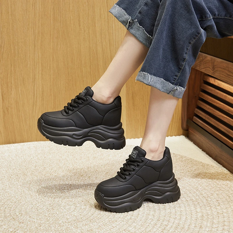 厚底老爹鞋女2023秋季新款百搭休闲运动鞋黑色小个子内增高女鞋