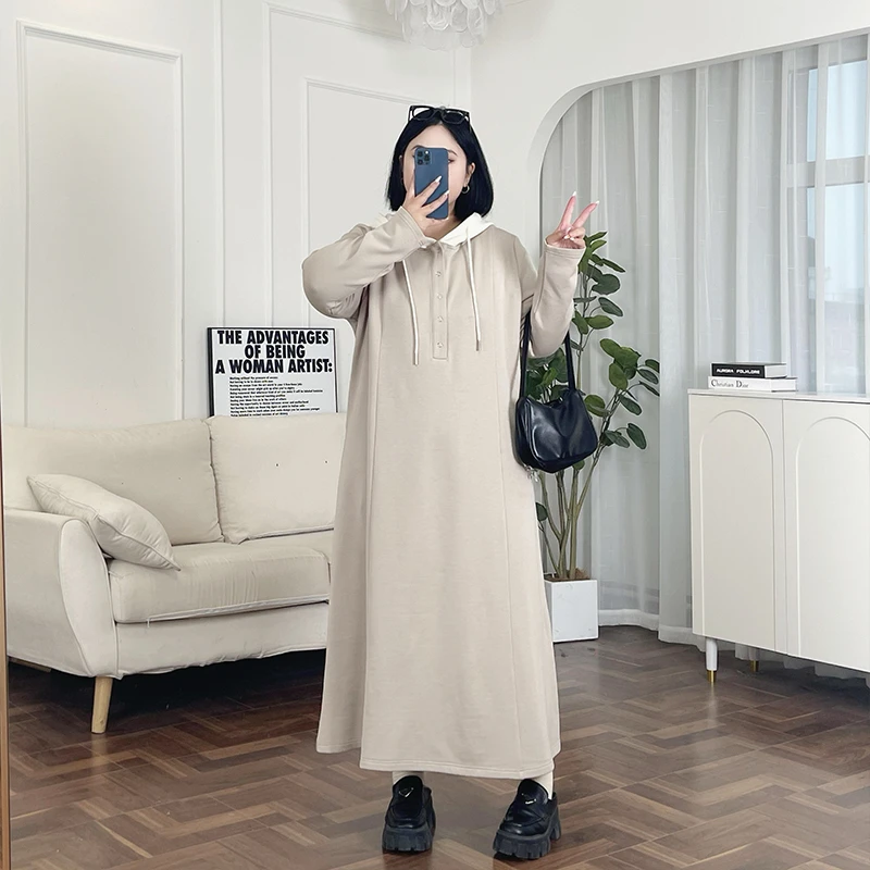 香香奶栗 / 韩系连帽长袖连衣裙6537花契200斤胖mm冬季休闲时尚