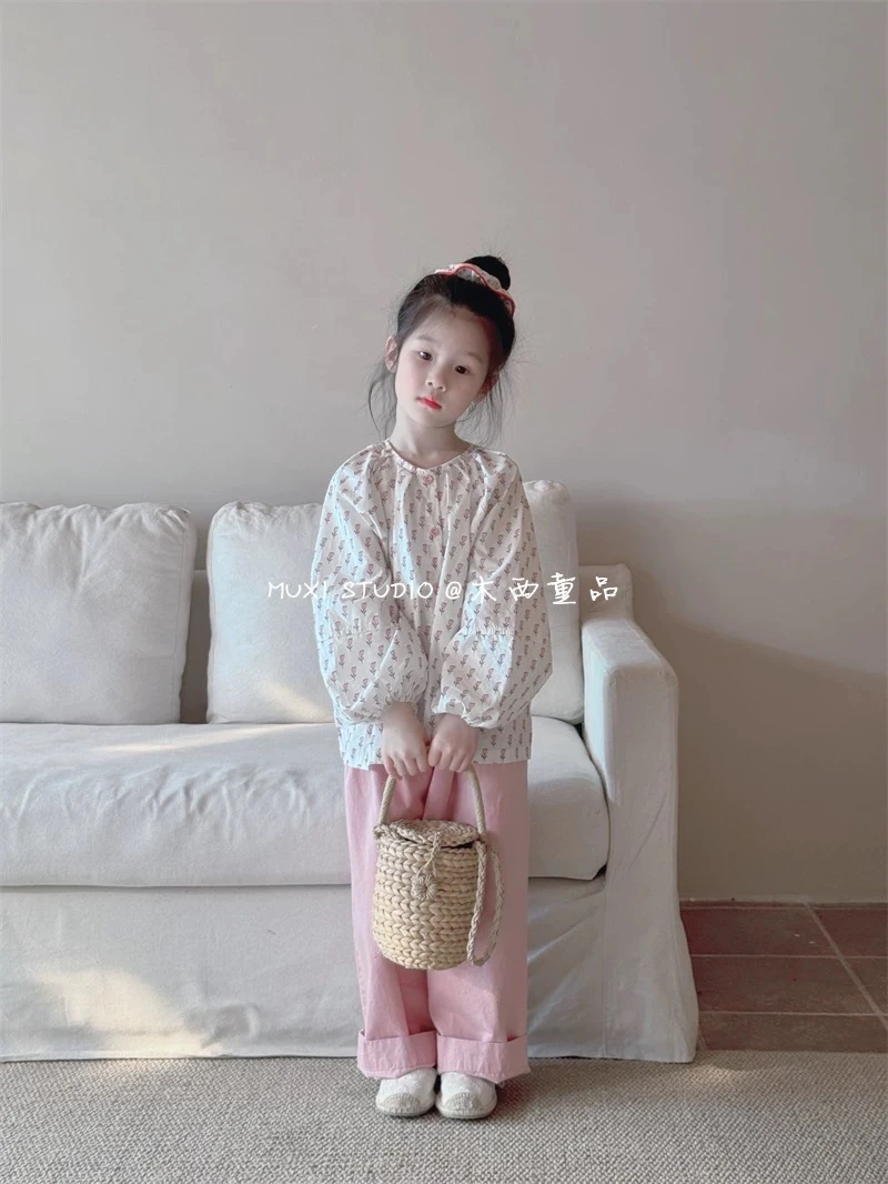 2024春秋韩国版女童可爱花朵娃娃衫女宝宝百搭长袖衬衫