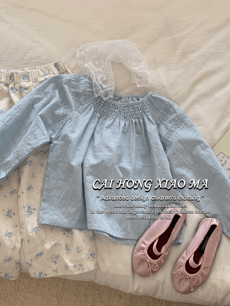 韩版童装女童衬衫2024春秋装儿童洋气泡泡袖长袖上衣女宝宝衬衣