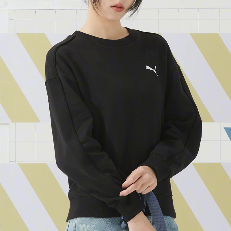【达人专属】彪马卫衣女上衣2024运动跑步训练黑色圆领套头衫682159