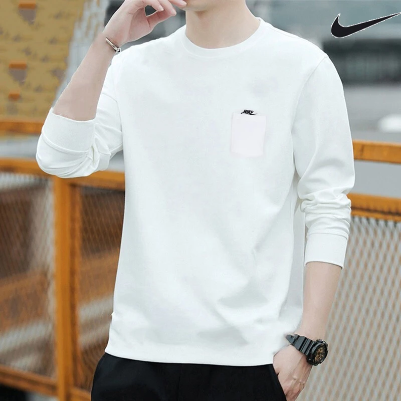 NIKE耐克卫衣男装2023秋季新款白色圆领休闲套头衫长袖T恤DR7930