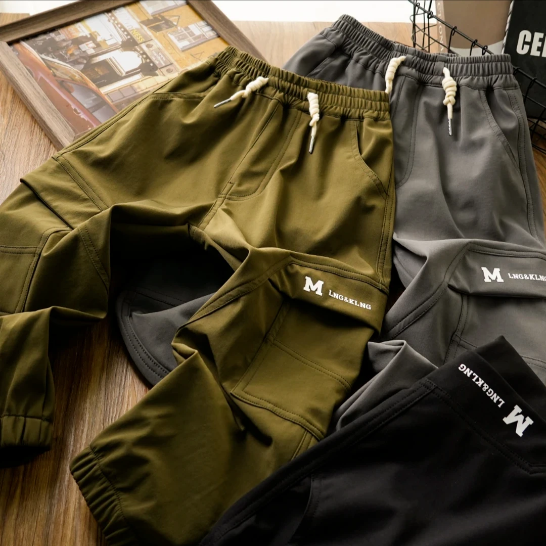 2024春秋款中大童男童新款字母M拼接口袋工装裤百搭裤子37057