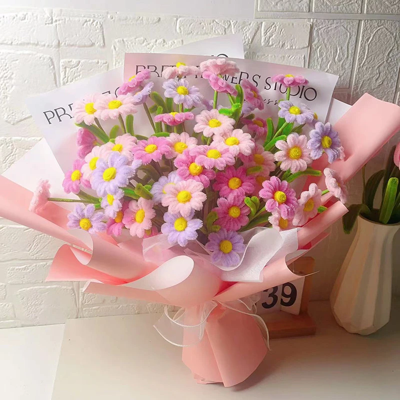 多彩小雏菊扭扭棒diy材料包花束幸福花加密毛送闺蜜送教师节礼物