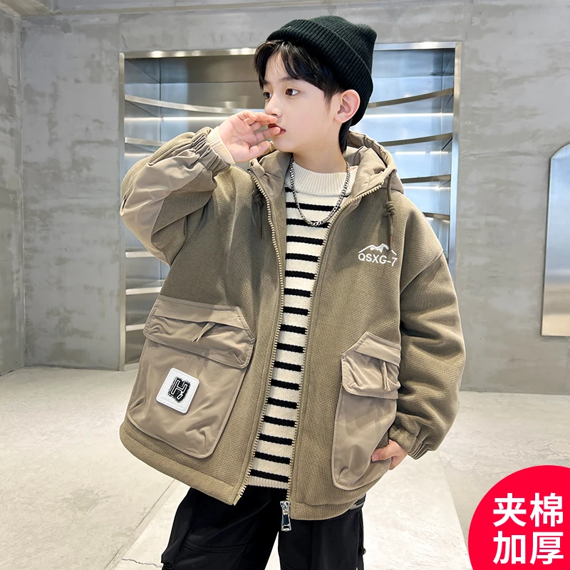 男童冬装外套2025新款加厚夹棉冬季中大儿童男孩秋冬款酷帅棉服潮
