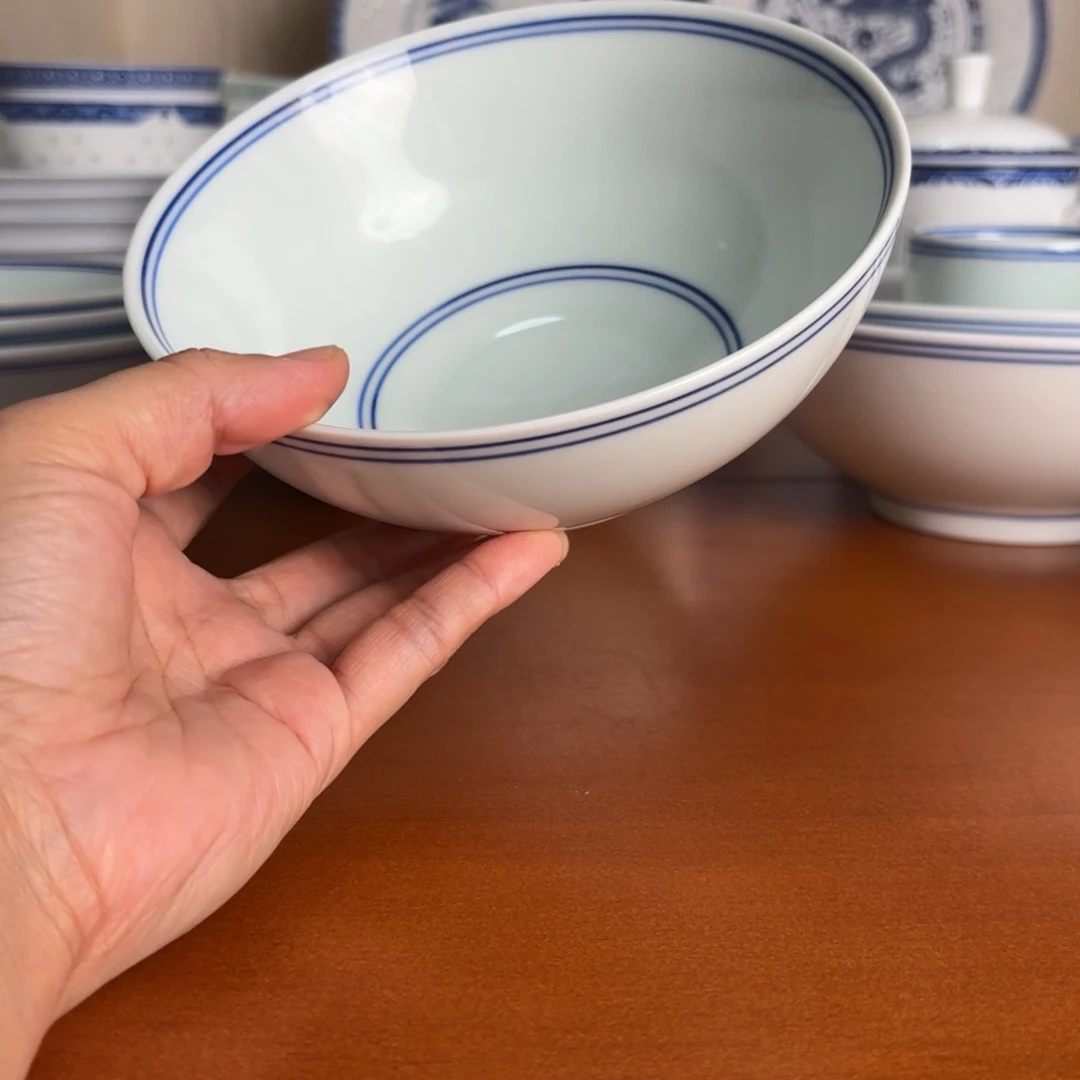 碗6英寸蓝线广口碗手工