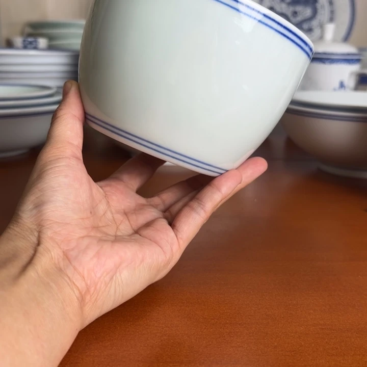 碗5英寸蓝线鸡盅碗手工