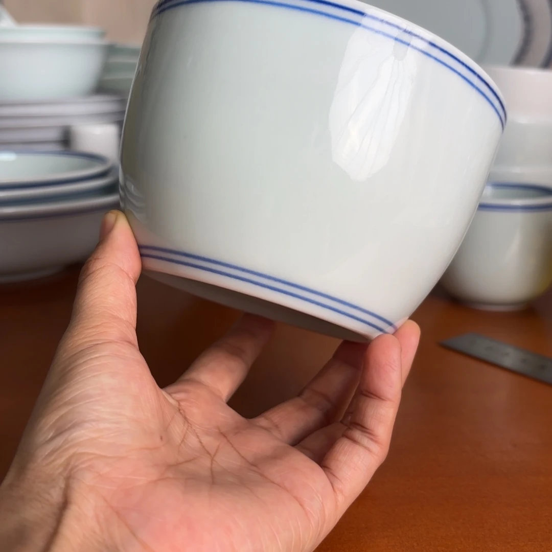 碗5英寸蓝线鸡盅碗手工