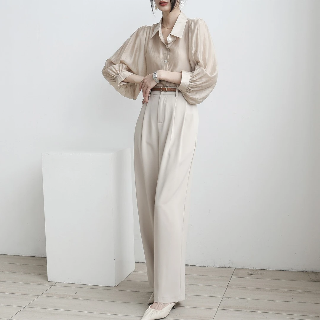 XZLDHY秋季2023新款黑色高腰窄版阔腿垂感休闲裤女直筒西装女裤子