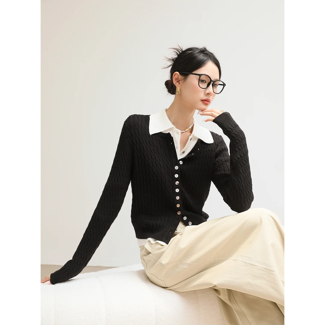 XZLDHY初秋新款黑色长袖针织衫女气质慵懒风长袖开衫外套上衣