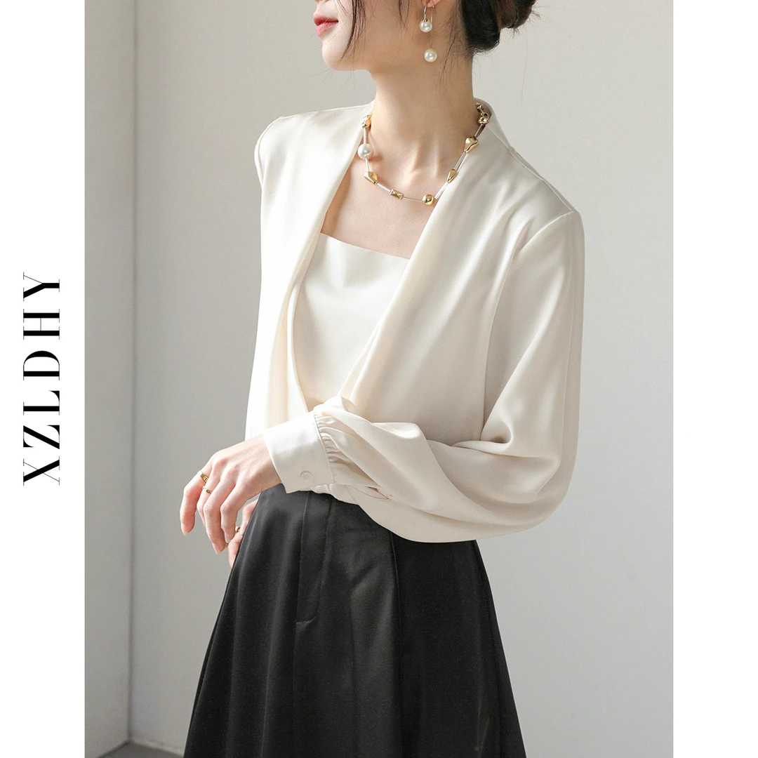 XZLDHY《柔情暮色》杏色醋酸衬衣衬衫女设计感小众气质法式上衣