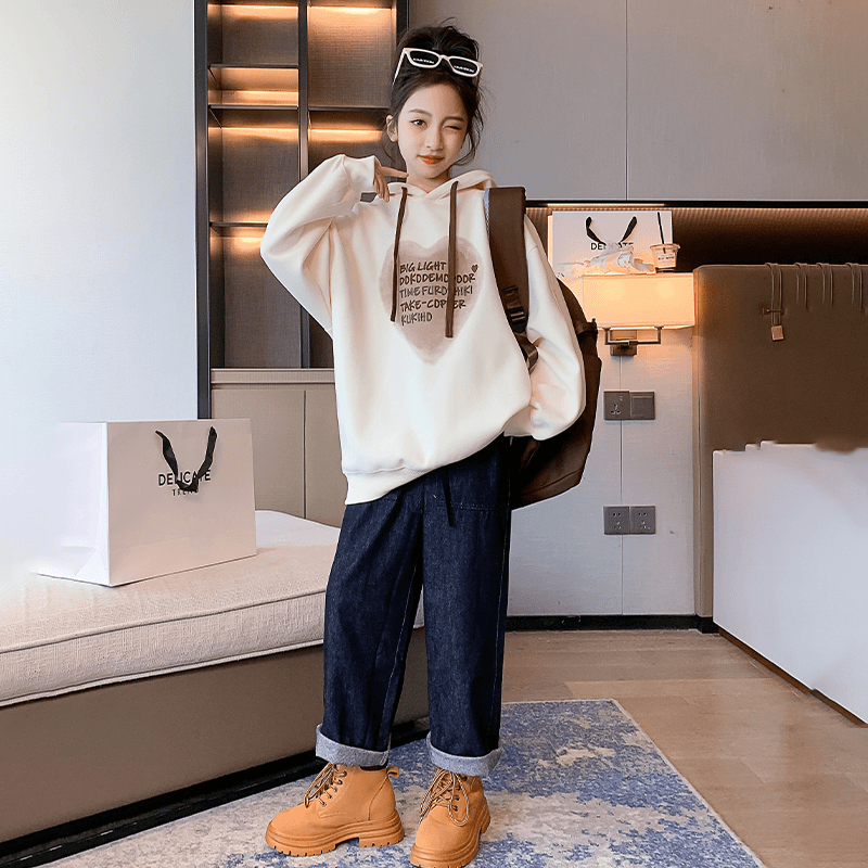 女童卫衣秋装2023新款中大童洋气春秋女孩潮儿童秋季休闲连帽上衣