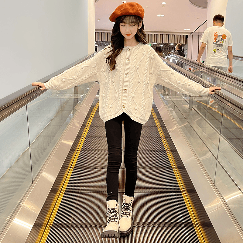 女童秋装2023新款洋气大童开衫毛衣针织衫女孩上衣春秋季儿童外套
