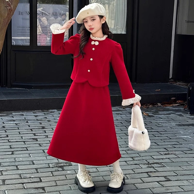 女童冬款加绒加厚拜年服套装连衣裙中大童时髦洋气儿童冬装裙子潮