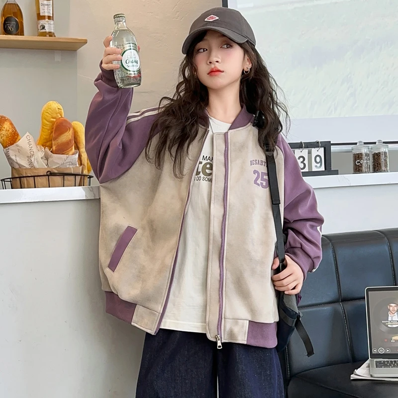 女童春装外套2025新款儿童春季洋气宽松运动大童春秋款休闲棒球服