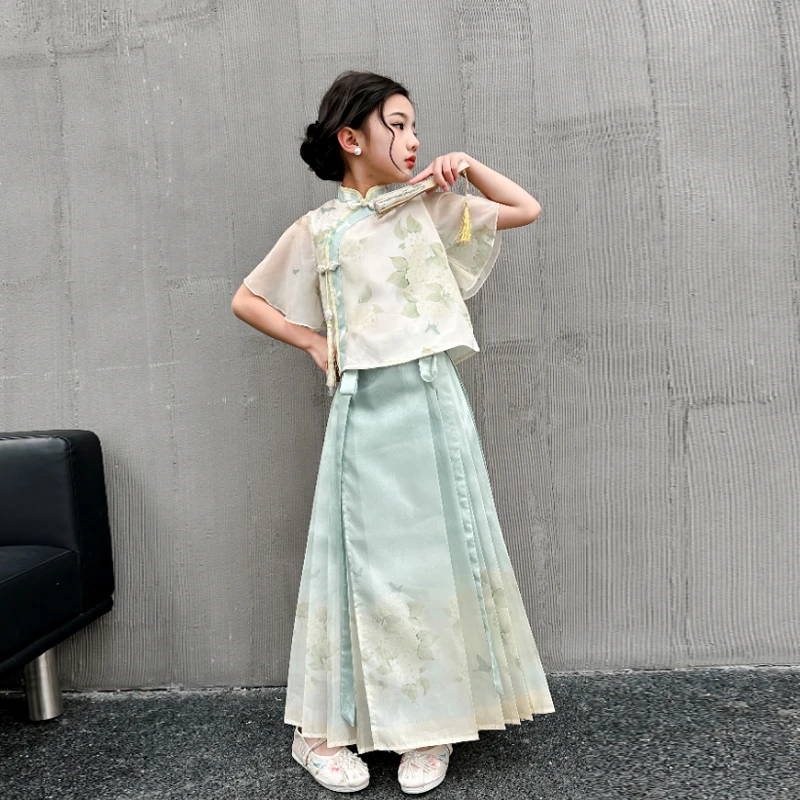 汉服女童夏装2025新款大童国风春夏款马面裙套装儿童中式唐装裙子