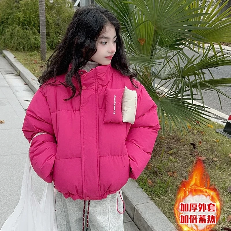 女童棉服2024秋冬贴贴面包服新款休闲潮牌撞色立领学生冬季棉袄潮