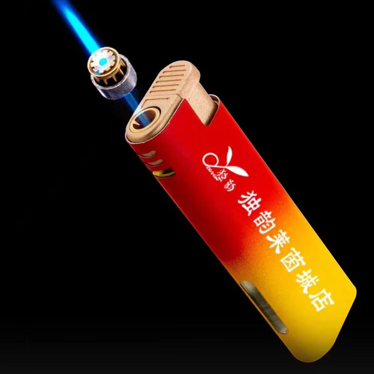 金属广告打火机黑色订做刻字LOGO二维码UV打印磨砂蓝焰直冲可充气