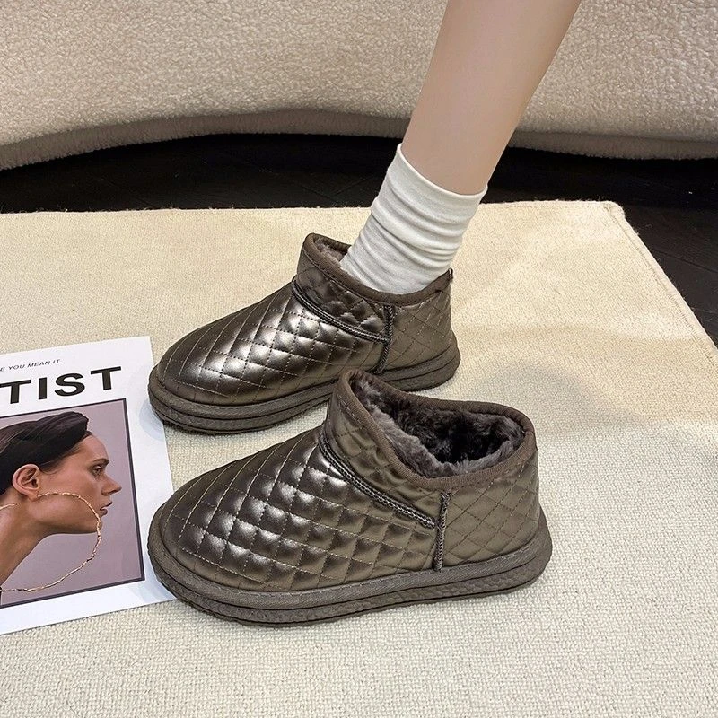 巨厚雪地靴女冬季加绒加厚2023新款皮面防水棉鞋女百搭面包棉靴女
