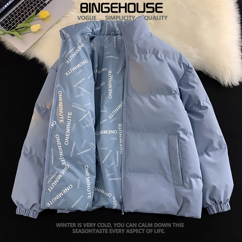 双面穿棉衣男士秋冬外套2023新款潮加绒加厚男款保暖外套立领棉服