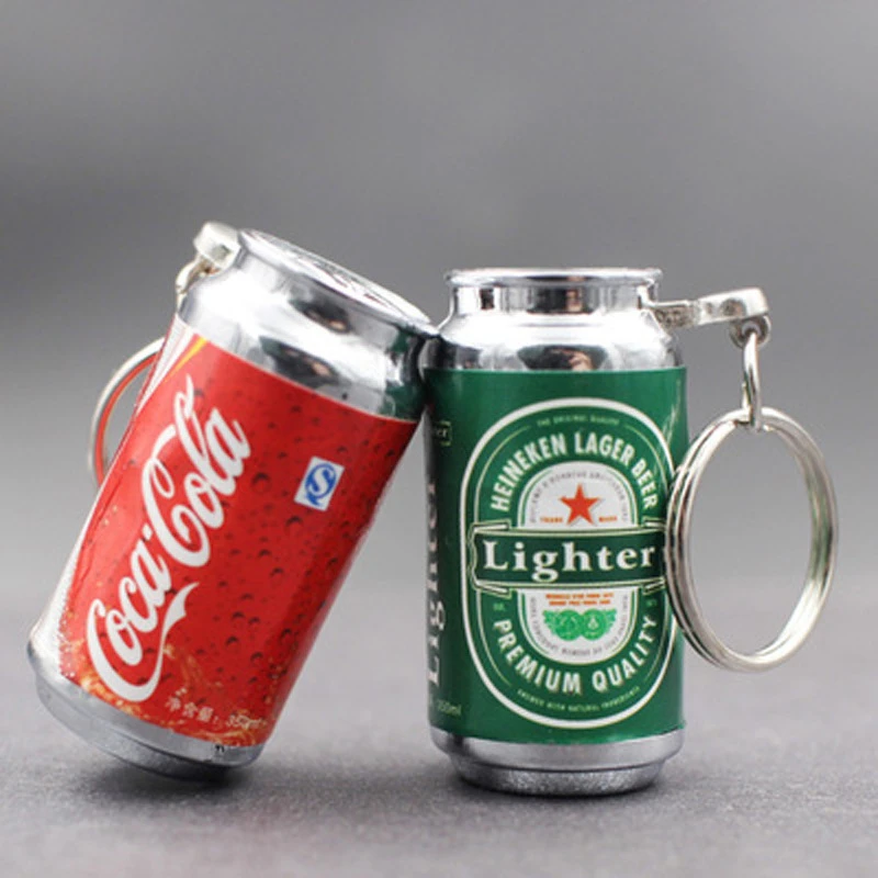 易拉罐可乐瓶造型可充气明火打火机带钥匙扣