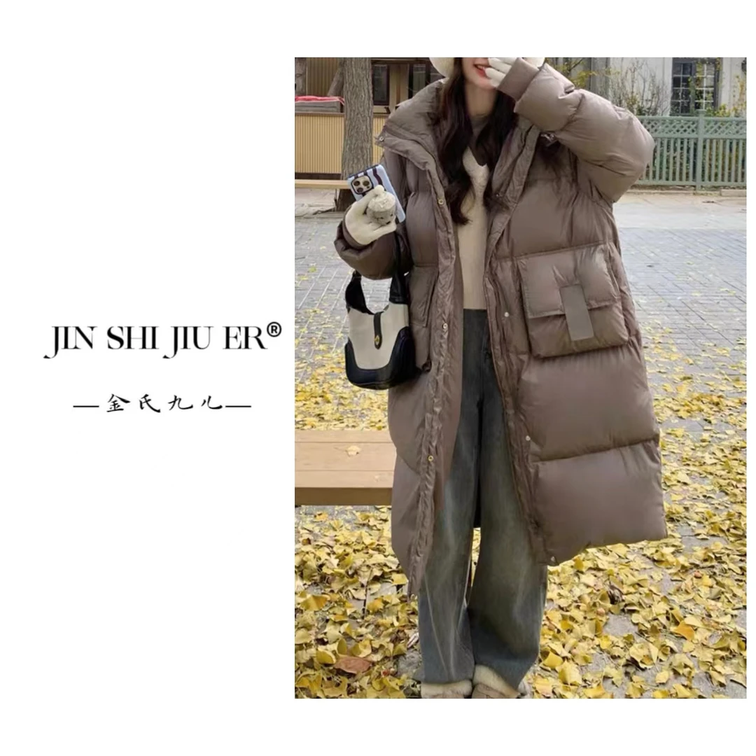 （颜色随机）JIUER冬季新款时尚气质百搭潮流加厚加长款羽绒服-8816