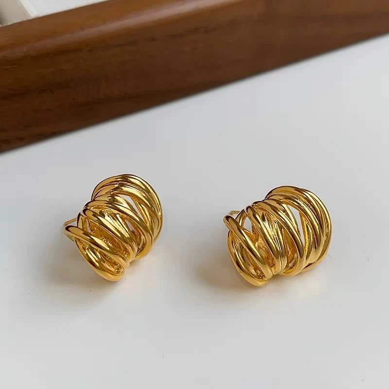 黄铜耳饰 欧美风不规则缠绕个性耳钉小众设计高级感夸张耳饰ins