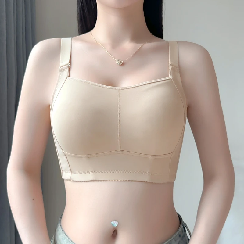 无痕内衣女收副乳防下垂打底无钢圈大胸怀显小调整型透气大码薄款
