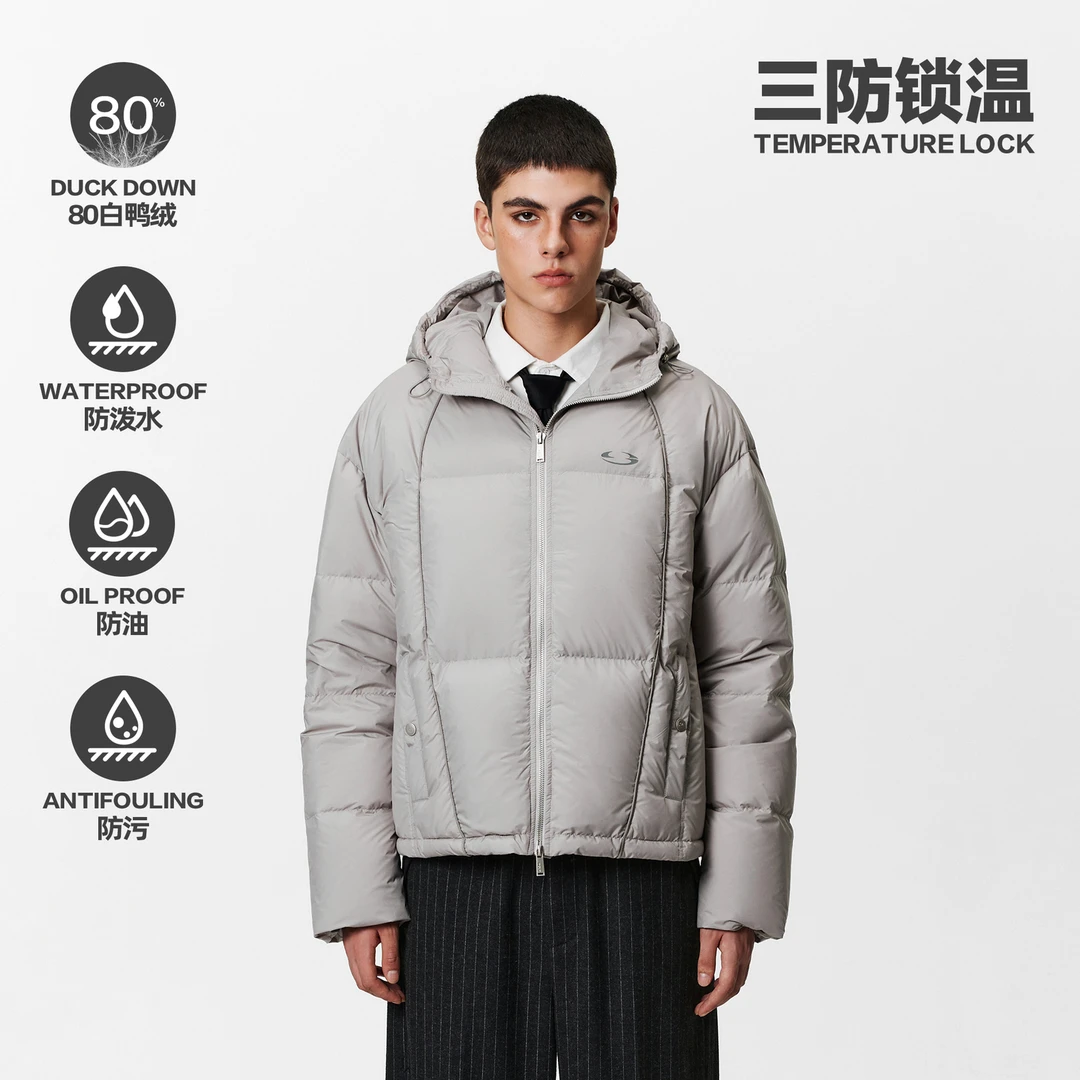 PCLP解构连帽羽绒服 国潮牌冬季情侣短款保暖羽绒外套男