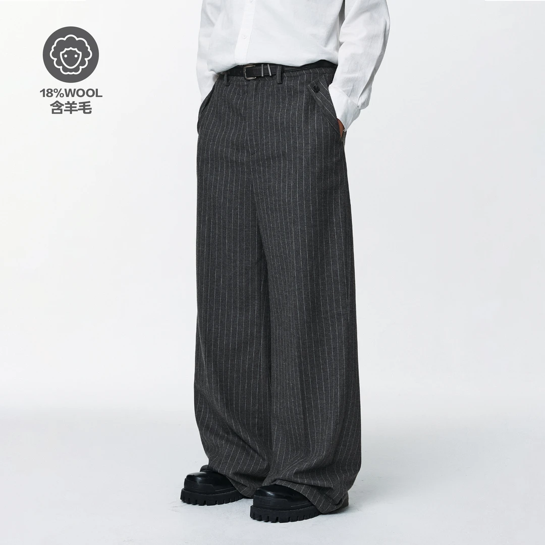 PCLP条纹西裤 秋冬季潮牌美式百搭直筒裤宽松西服长裤男