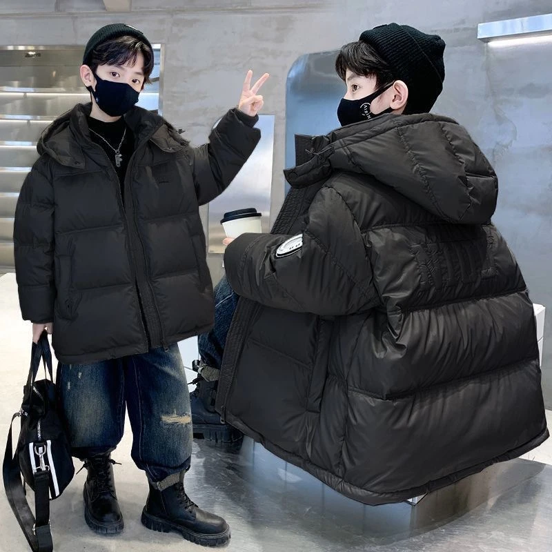 男童棉衣2024龙年本命年冬季时髦加厚棉服外套中大童亮皮连衣外套