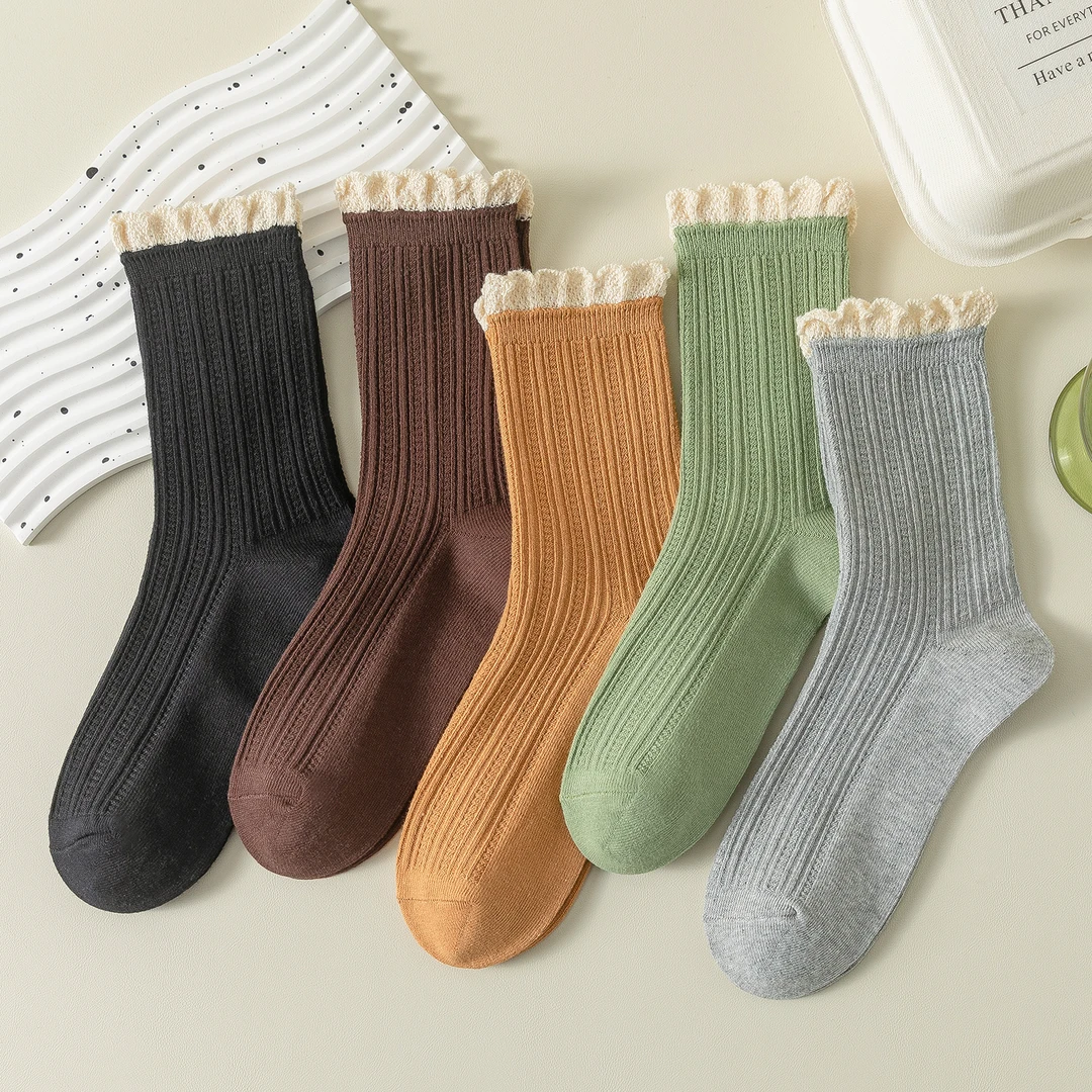 蝴蝶女士松口秋袜柔软不掉跟质地柔软舒适透气不紧绷纯色中国风