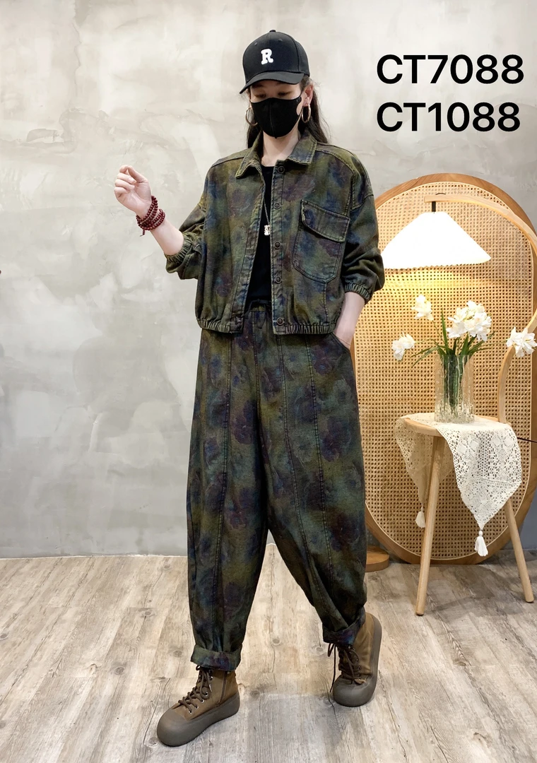 新款立领牛仔套装洋气复古休闲春秋牛仔外套裤子套装