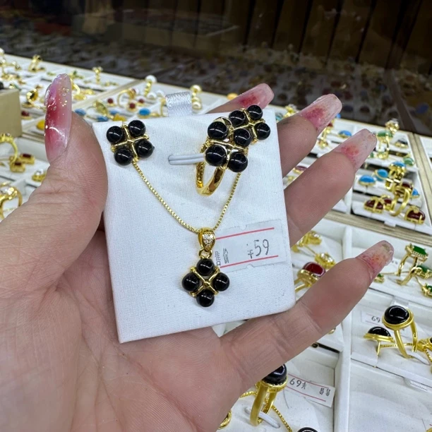 铜合金亚克力项链 藏地吉祥神鸟首饰三件套