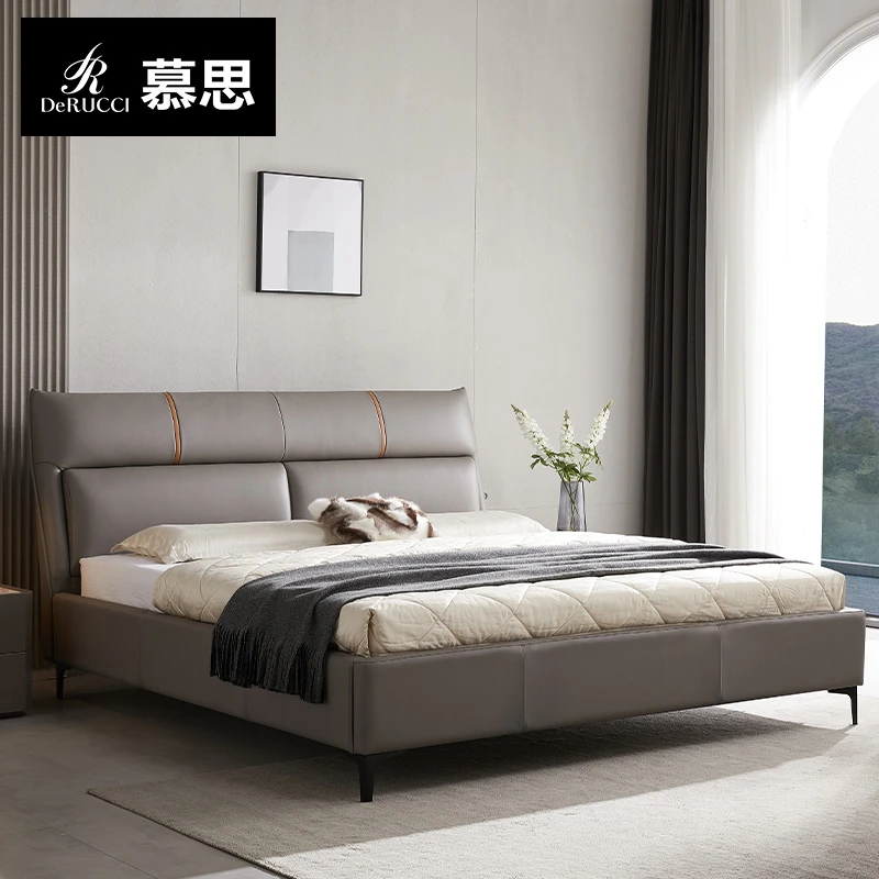 DE RUCCI/慕思【全真皮】059款双人意式简约卧室家具婚床实木皮床