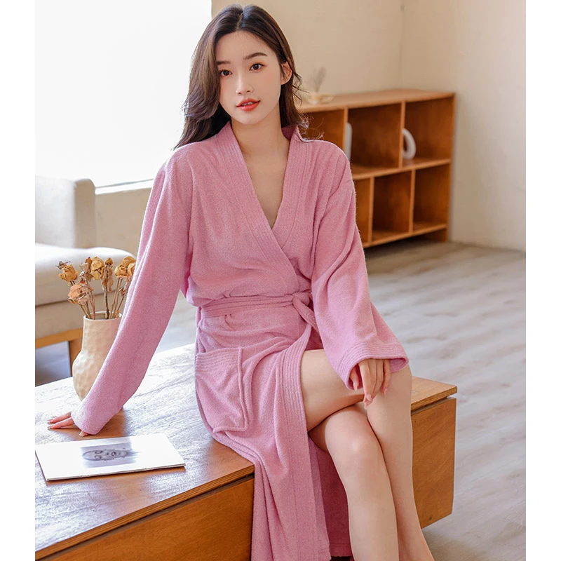 酒店情侣浴袍四季通用毛巾料吸水速干浴衣男女白色睡袍春夏季长款
