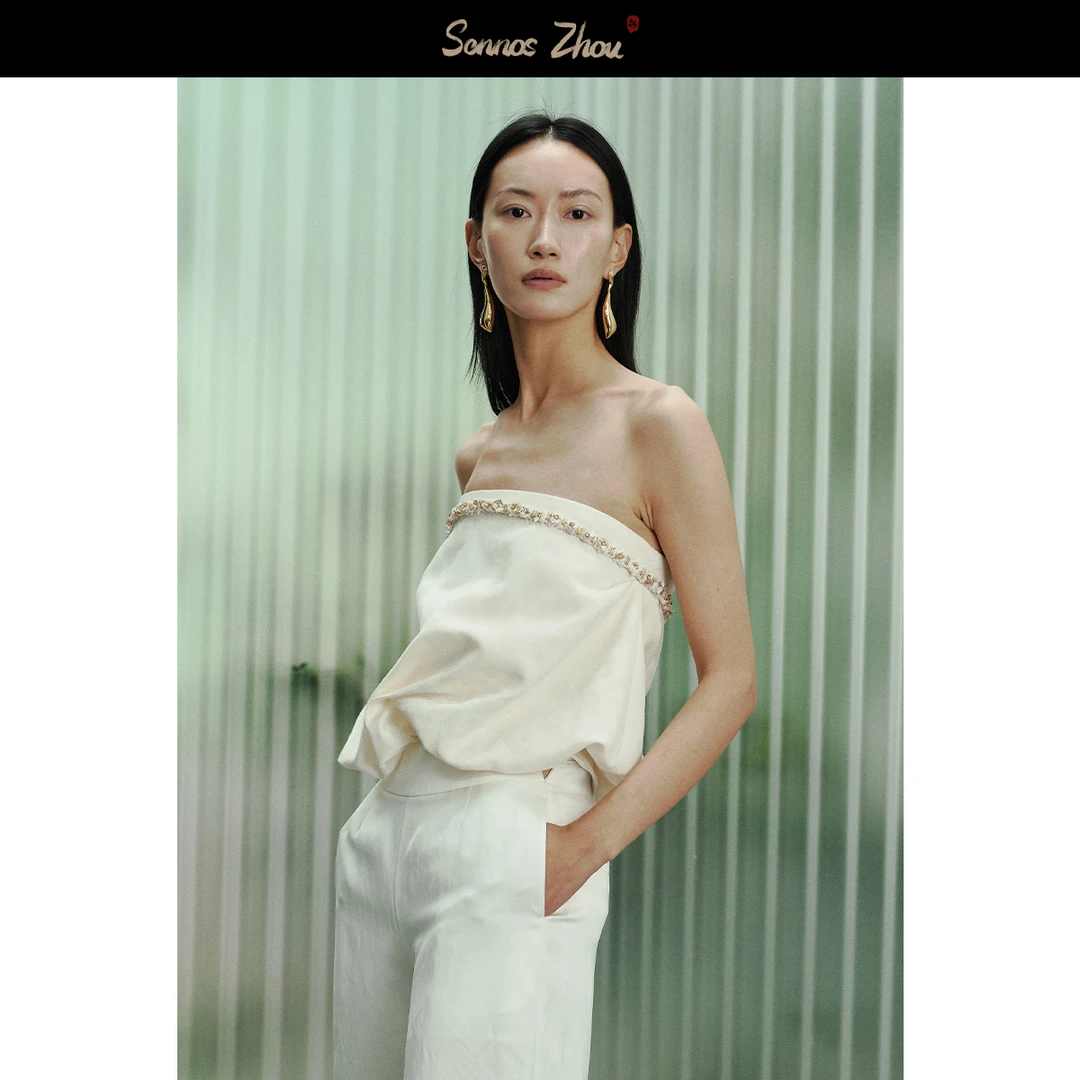 sennoszhou斑驳提花肌理花苞抹胸 C47033