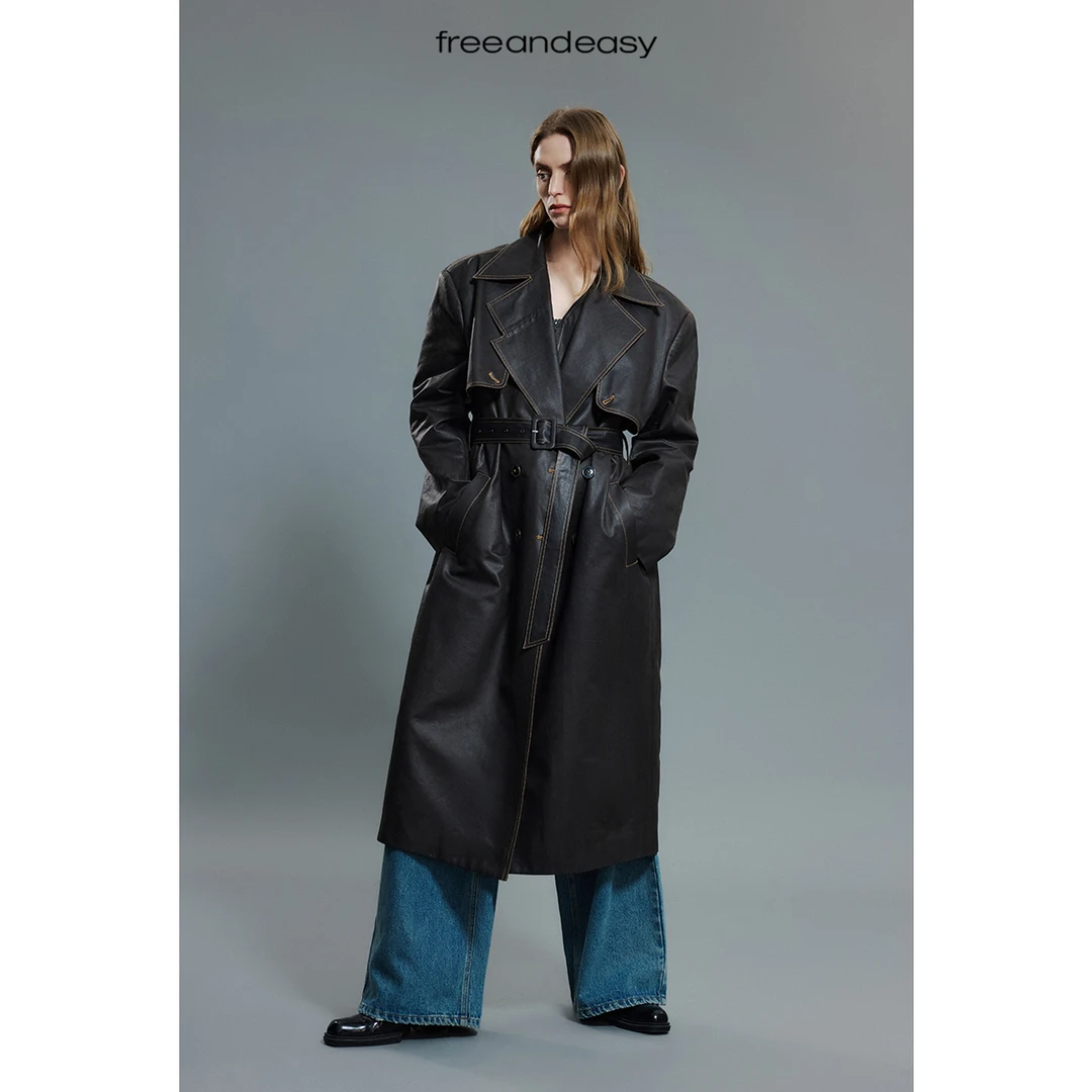 FAEfreeandeasykeep space  蜡感廓形风衣外套 B411004