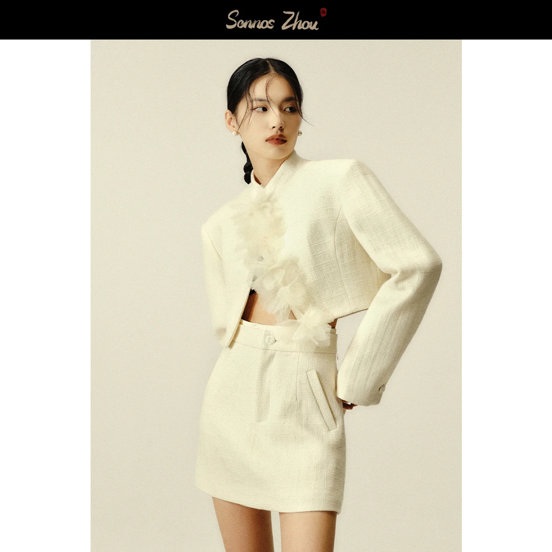 sennoszhou绽放.立体花截短款西装 C45018