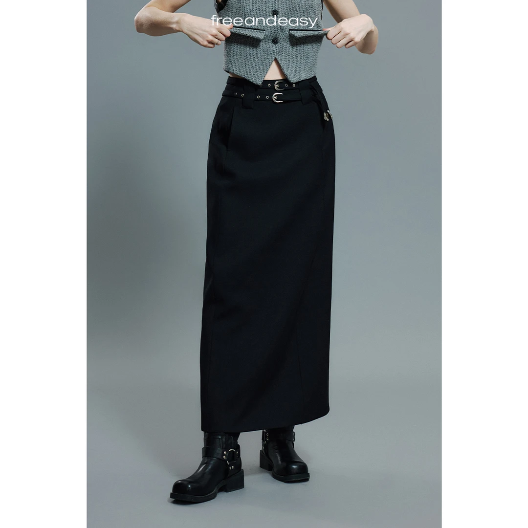 FAEfreeandeasykeep space  绵羊毛高衩半裙 B43058